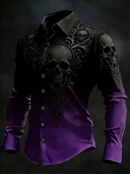 Gothic Skull Halloween Art Print Vintage Casual Long Sleeve Shirt