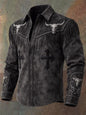 Men's Retro Western Style Art Print Vintage Tassel Casual Long Sleeve Shirt