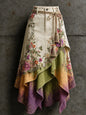 Women's Retro Style Art Print Irregularly Layered Stitched Skirt