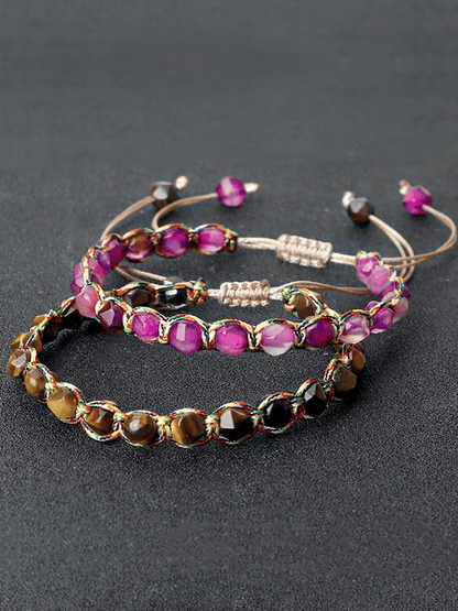 Alzheimer's Disease Awareness — Braided Wristband with Faceted Beads