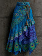 Women's Retro Style Art Print Irregularly Layered Stitched Skirt