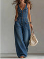 Casual Sleeveless Denim Pocket Jumpsuit